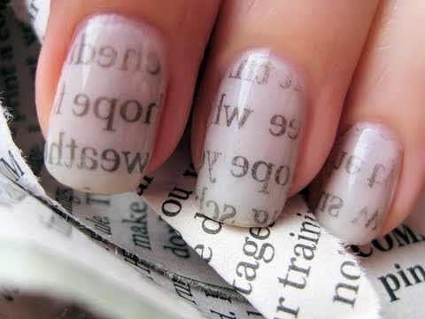 Newspaper nail art - Σχέδιο στα νύχια με εφημερίδα