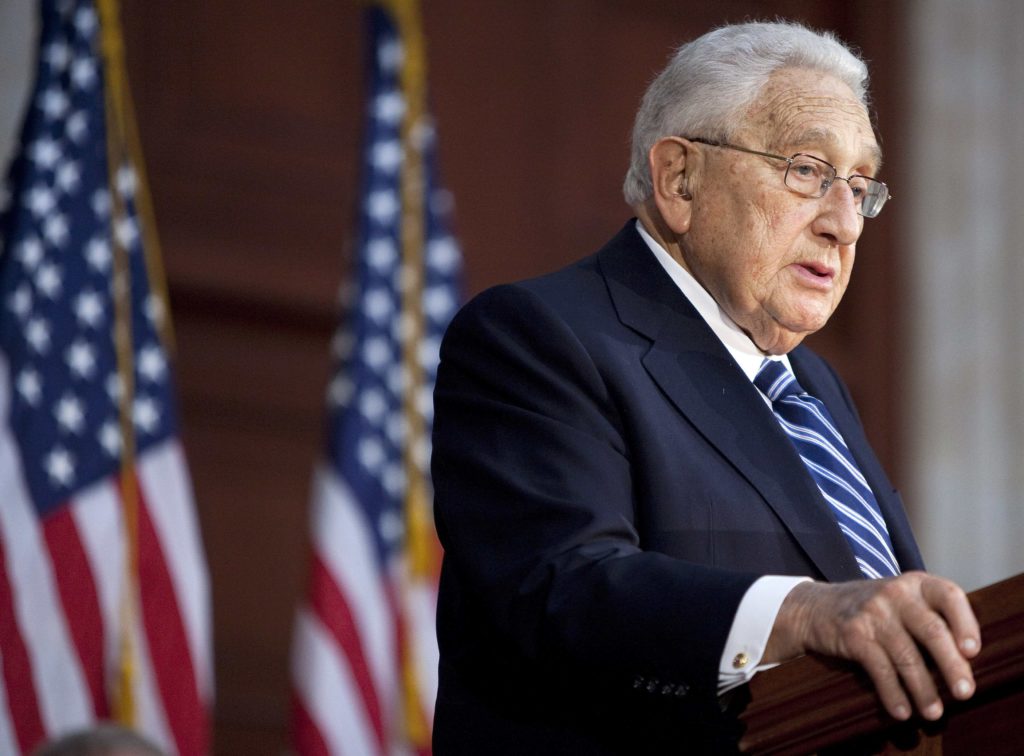 Former U.S. Secretary of State Henry Kissinger speaks during a ceremony unveiling a statue of former U.S. President Gerald Ford in the Rotunda of the U.S. Capitol in Washington May 3, 2011.      REUTERS/Joshua Roberts    (UNITED STATES - Tags: POLITICS)