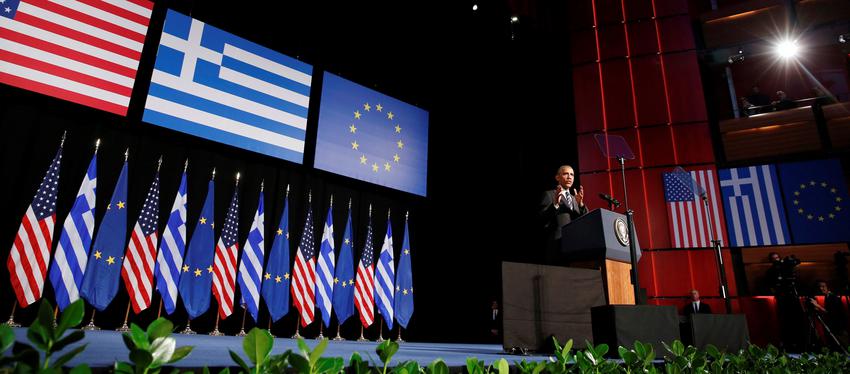 U.S. President Barack Obama delivers a speech at the Stavros Niarchos Foundation Cultural Center in Athens, Greece November 16, 2016.   REUTERS/Kevin Lamarque